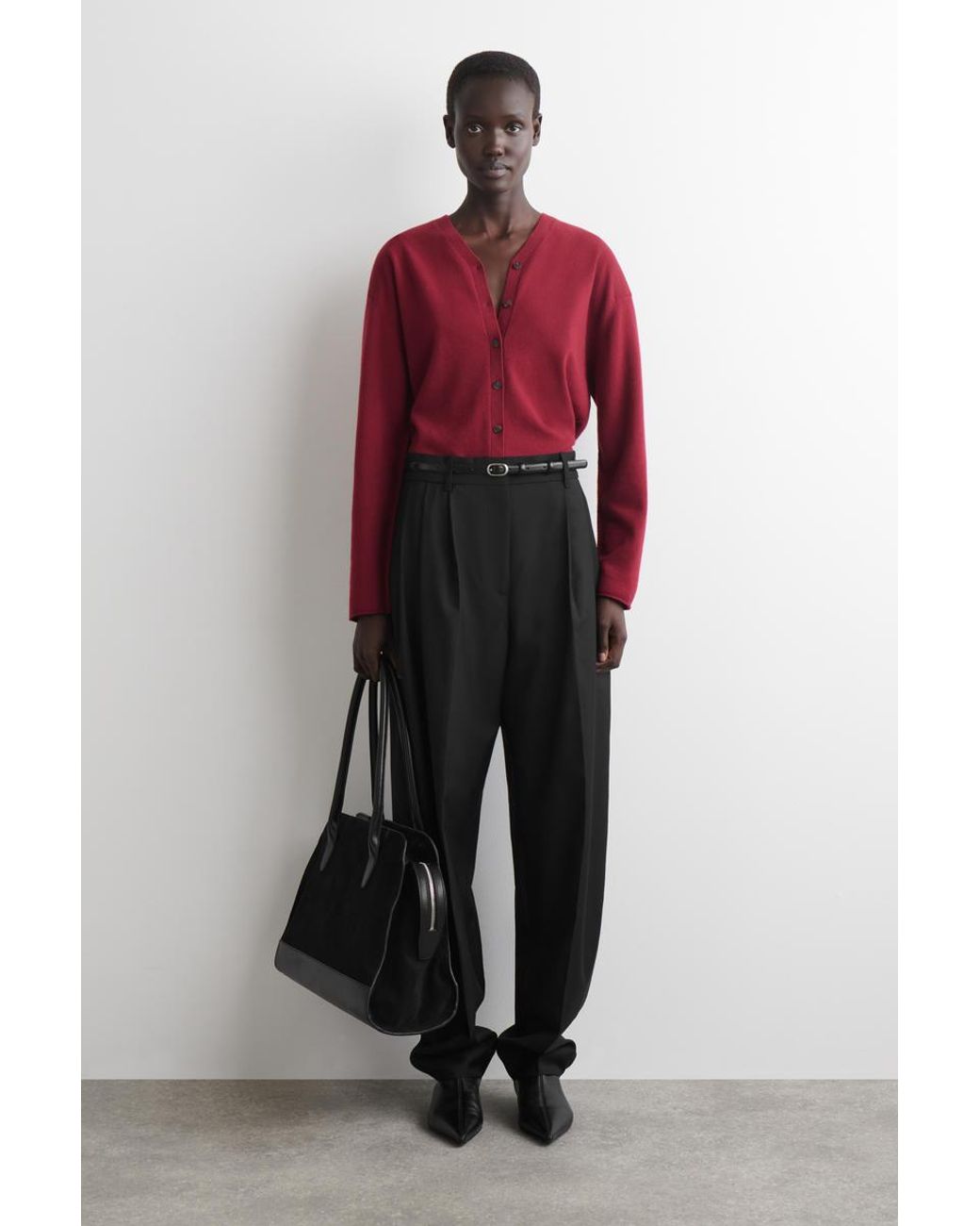 COS Red Merino Wool V-Neck Cardigan