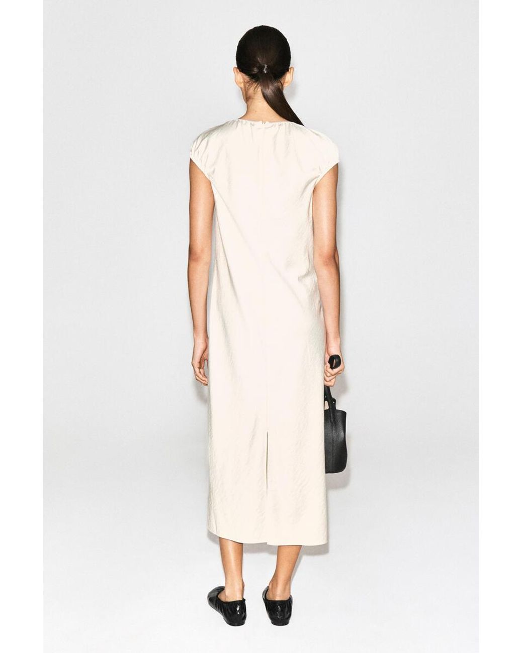 COS White Gathered Satin Midi Dress