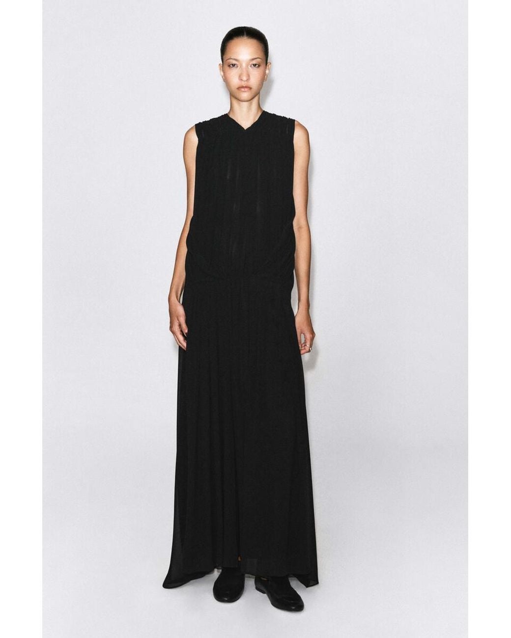 COS Black Draped Gathered Chiffon Maxi Dress