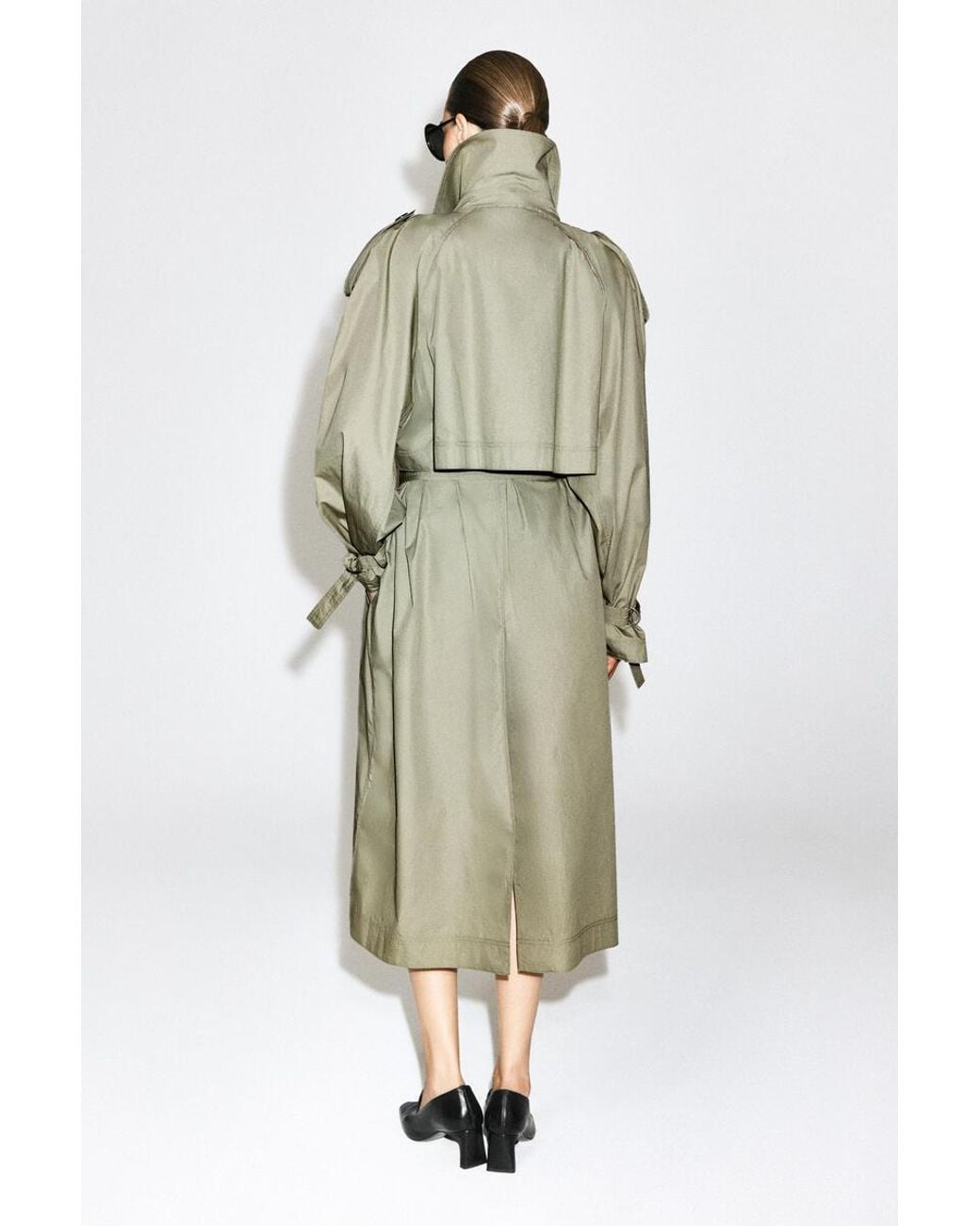 COS Green Mock-Neck Cotton Trench Coat