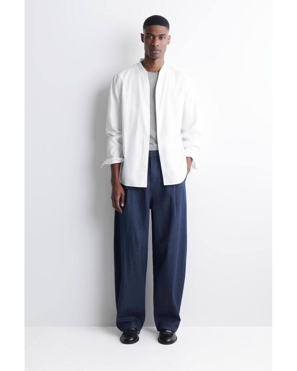 COS White Grandad-Collar Cotton Shirt for men