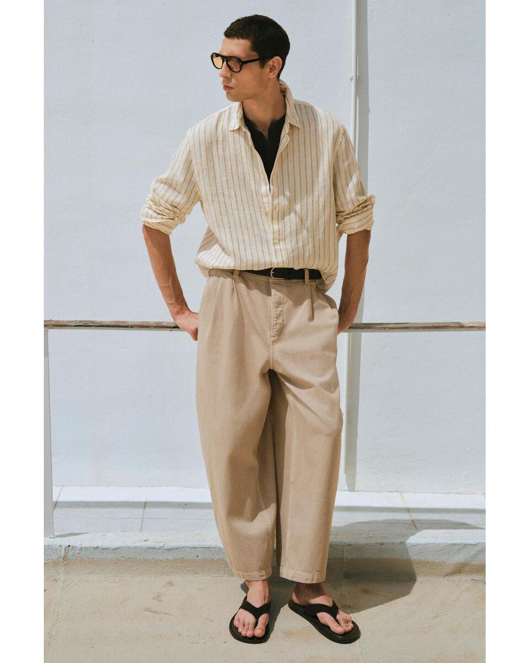 COS Natural Pleated Denim Relaxed-Fit Barrel-Leg Trousers for men