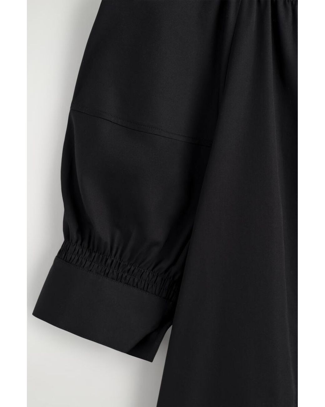 COS Black Smocked Puff-Sleeve Shirt Dress
