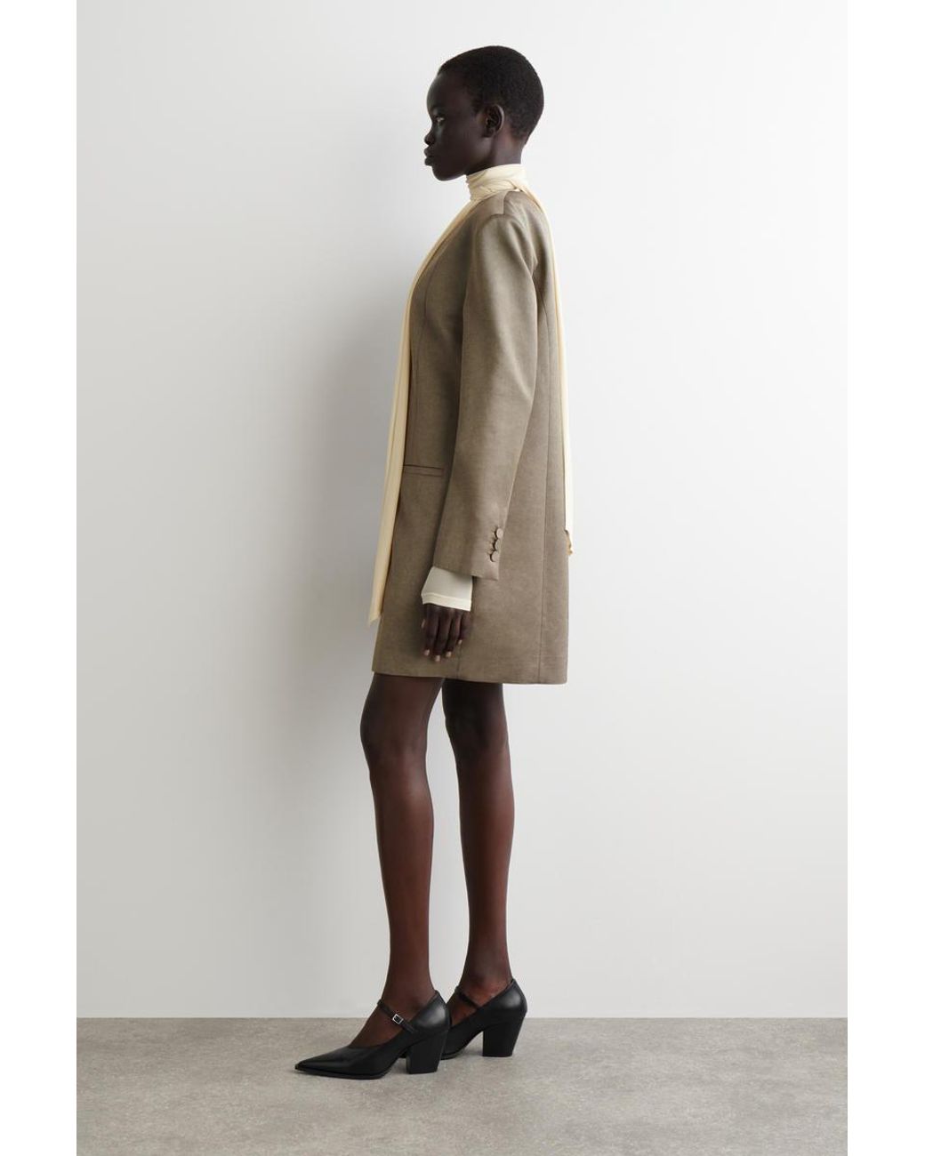 COS Natural Metallic Wool-Blend Tuxedo Dress