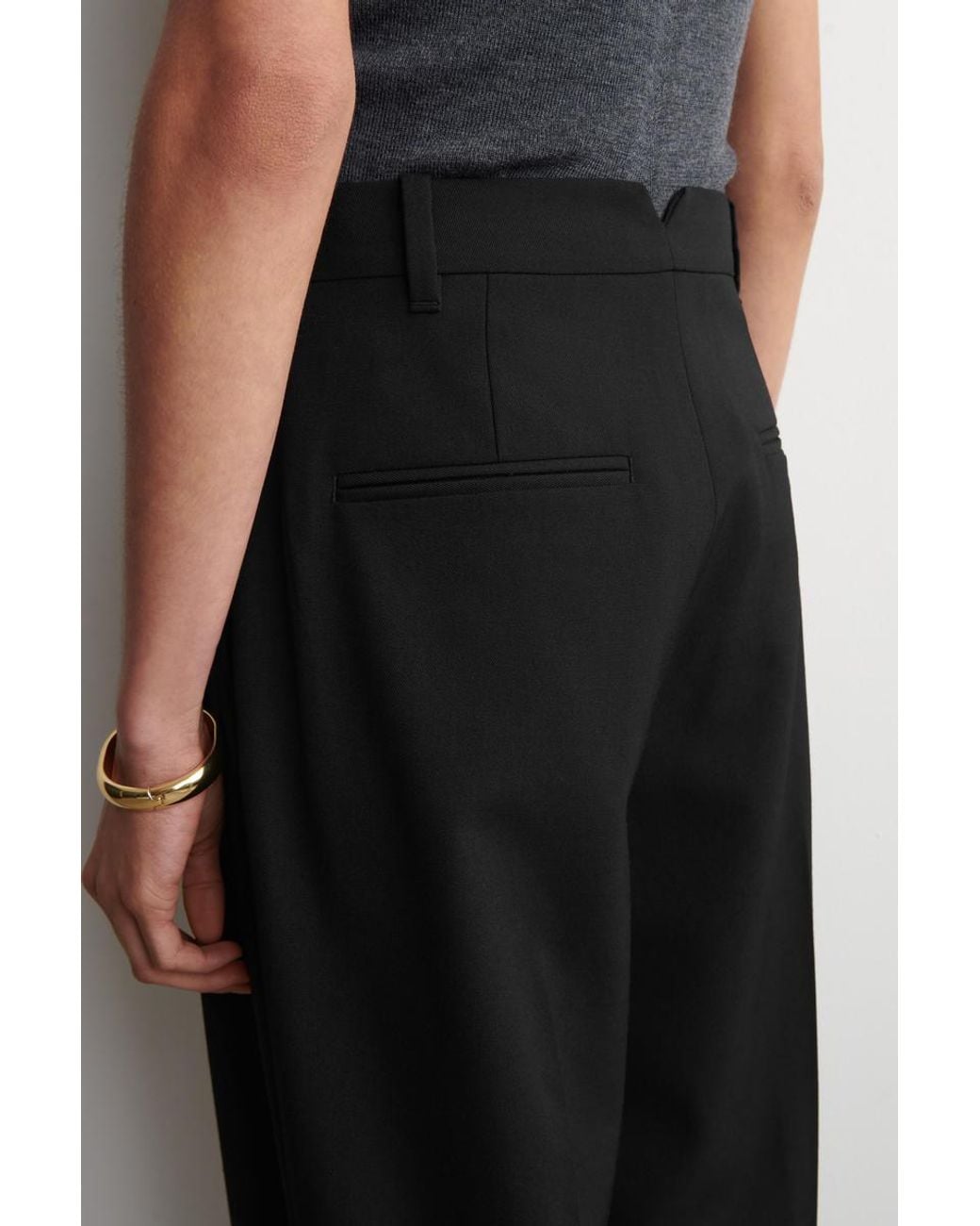 COS Black Pleated Wool-Blend Tapered Trousers