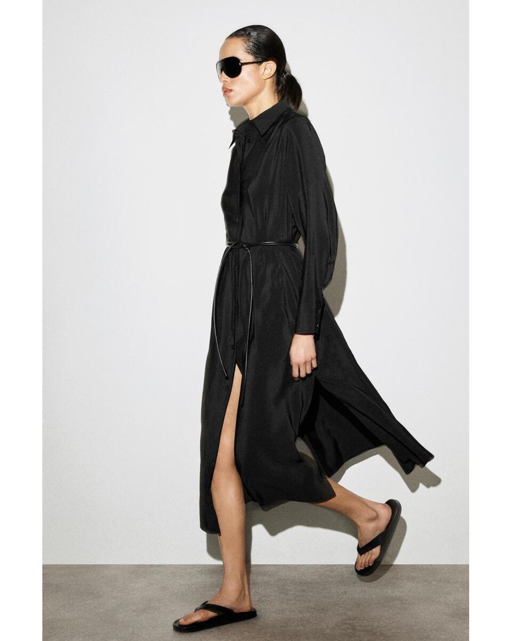 COS Black Fluid Midi Shirt Dress