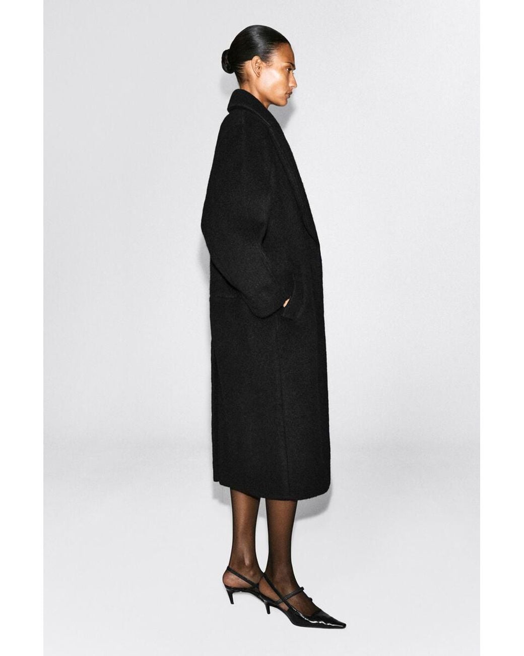 COS Black Brushed Wool Maxi Coat