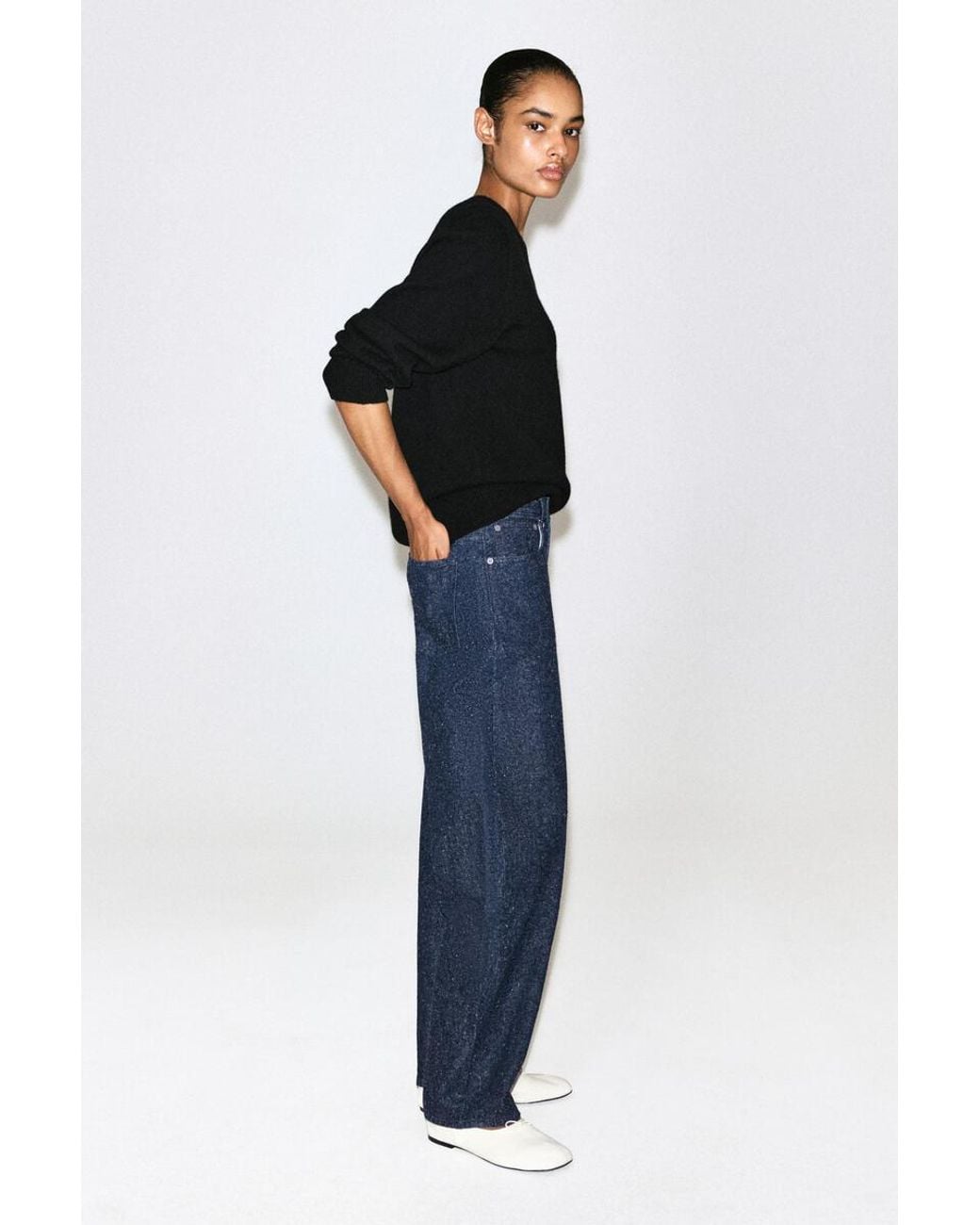 COS Blue Inlet Bouclé Curved-Leg Jeans