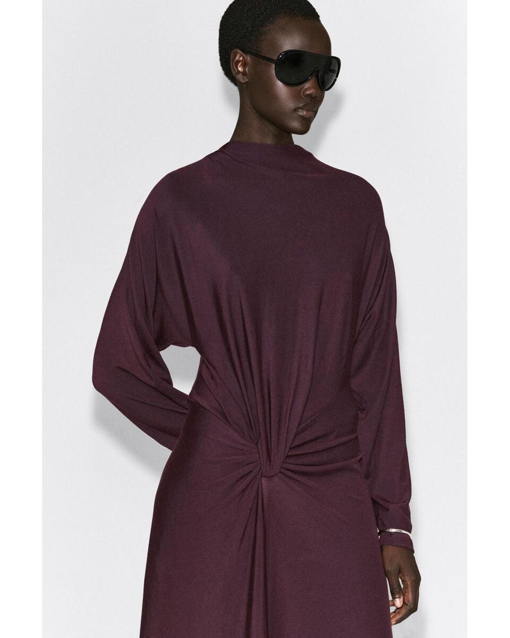 COS Purple Draped Twist-Detail Midi Dress