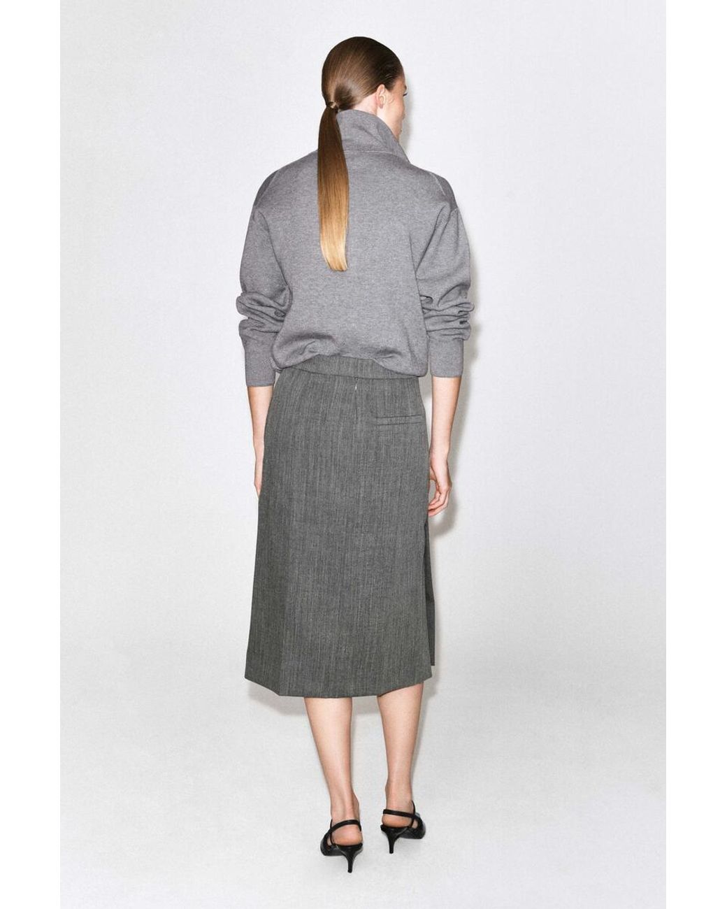 COS Gray Tailored Wool Midi Skirt