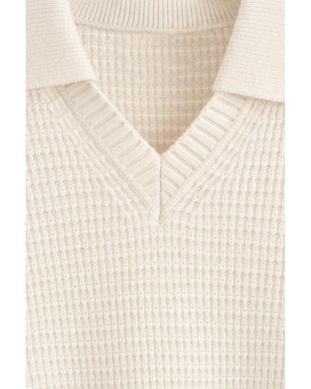 COS White Waffle-Knit Wool Polo Sweater for men