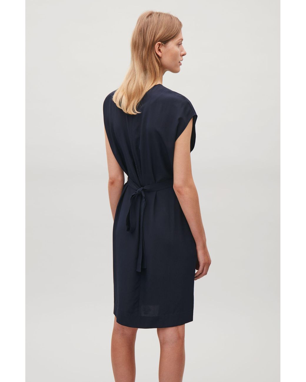 COS Silk Dress With Wrap Tie in Blue | Lyst