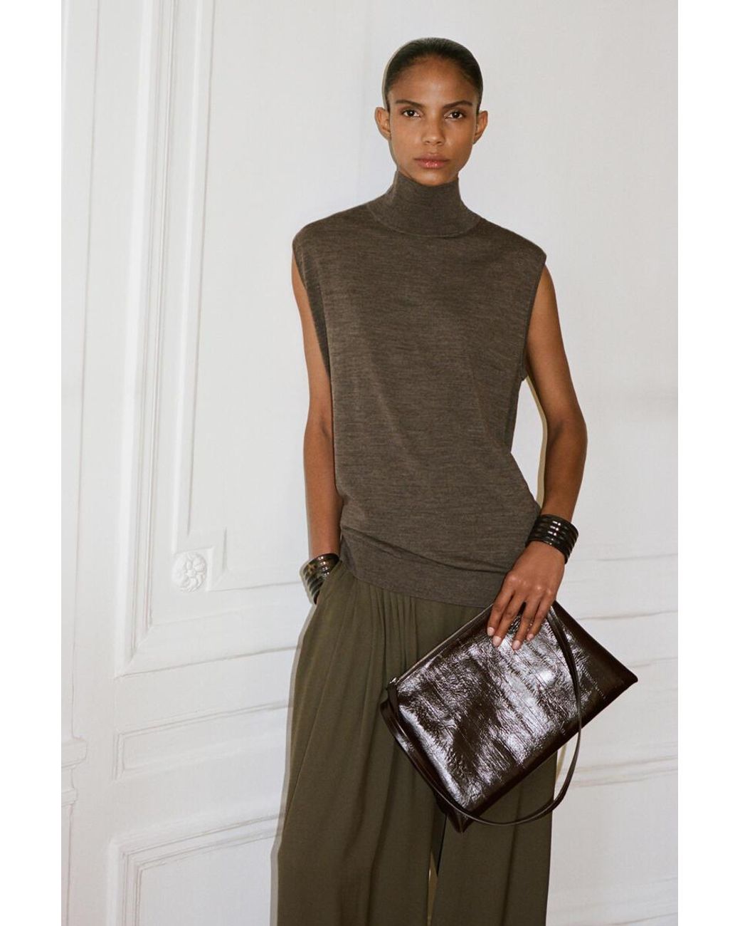 COS Brown Merino Wool Mock-Neck Tank
