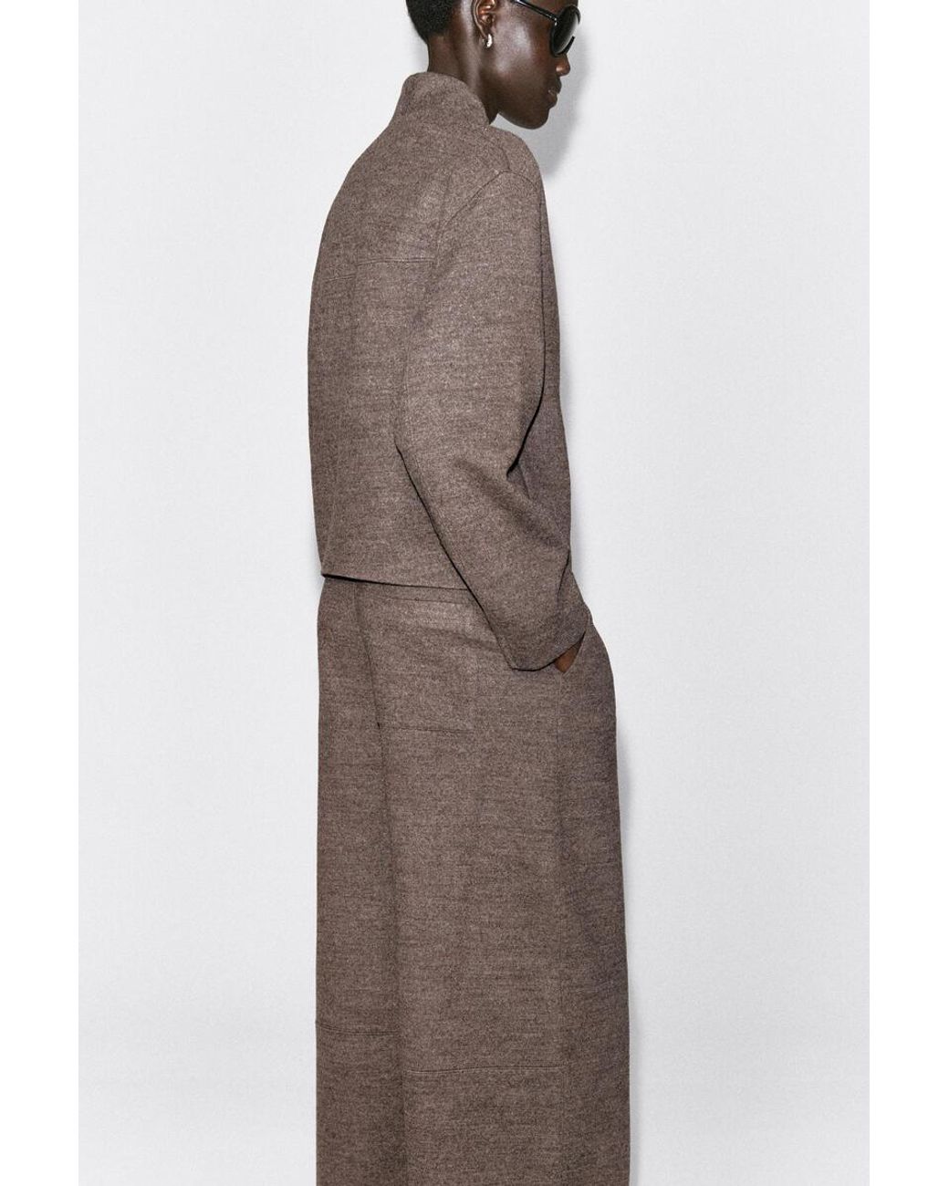 COS Brown Boiled Wool-Blend Barrel-Leg Pants
