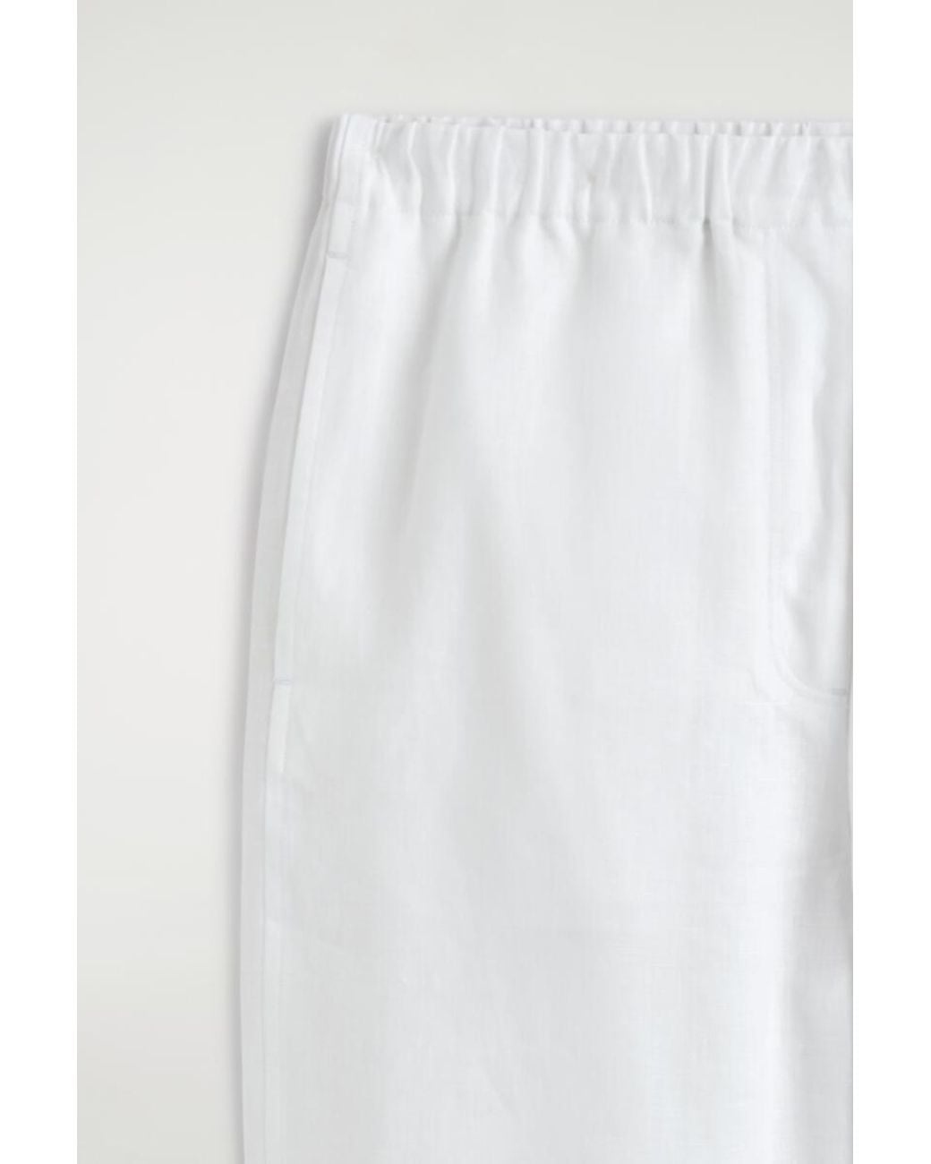 COS White Elasticated Linen Barrel-Leg Pants