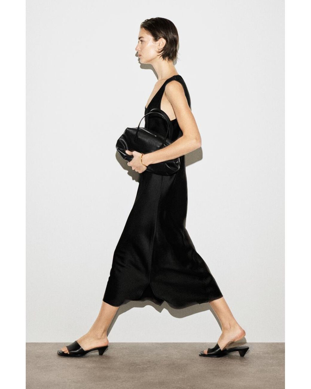 COS Black Scoop-Neck Satin Midi Dress