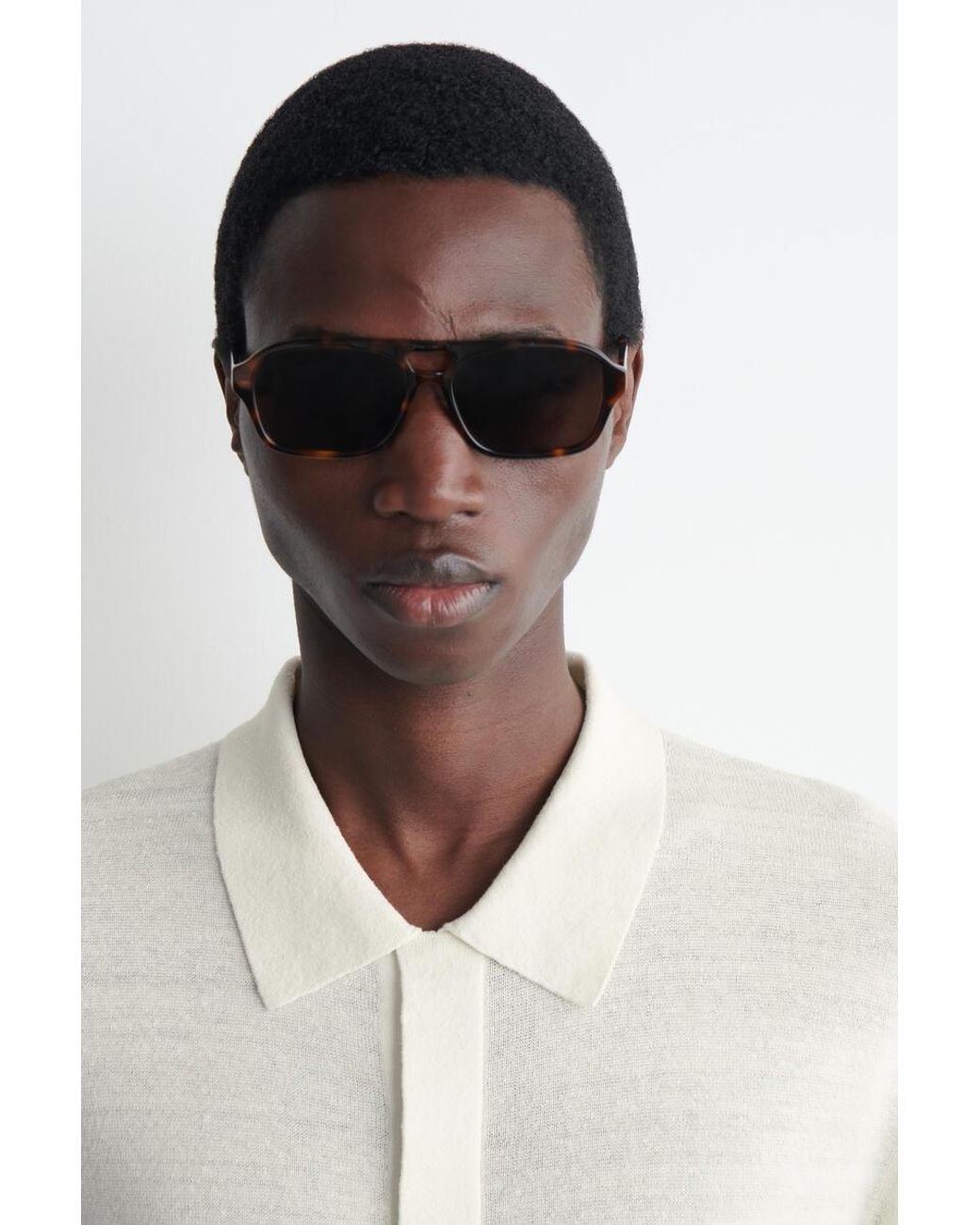 COS White Textured Knitted Linen Shirt for men