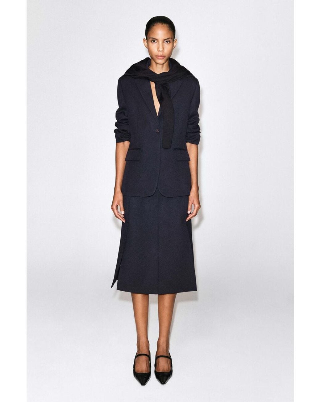 COS Blue Tailored Split-Hem Wool Midi Skirt