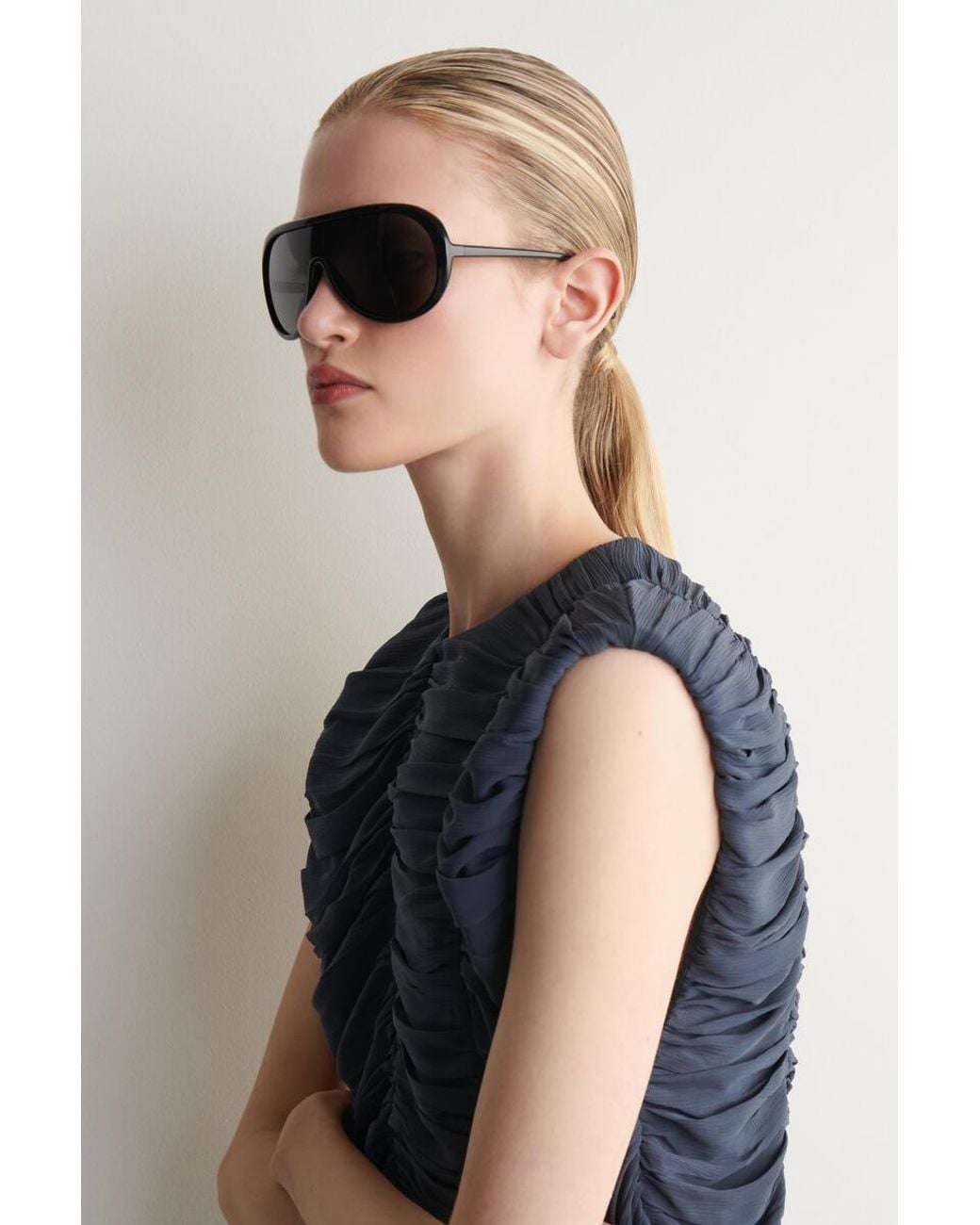 COS Blue Gathered Panelled Dress