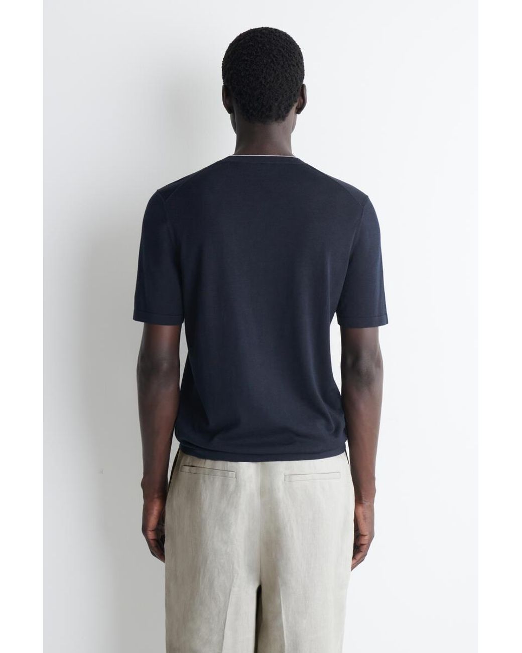 COS Blue Contrast-Tipped Silk-Cotton T-Shirt for men