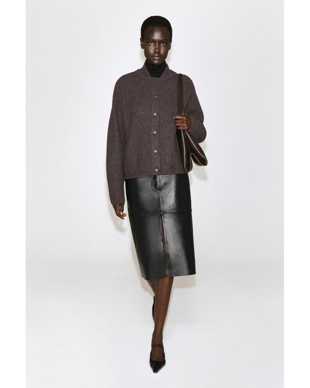 COS Brown Layered-Collar Boiled Wool Cardigan