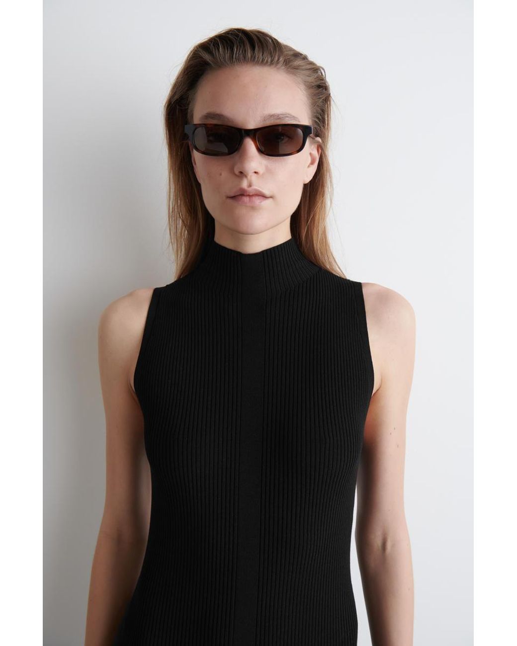 COS Pleated High-Neck Maxi Dress in Black | Lyst