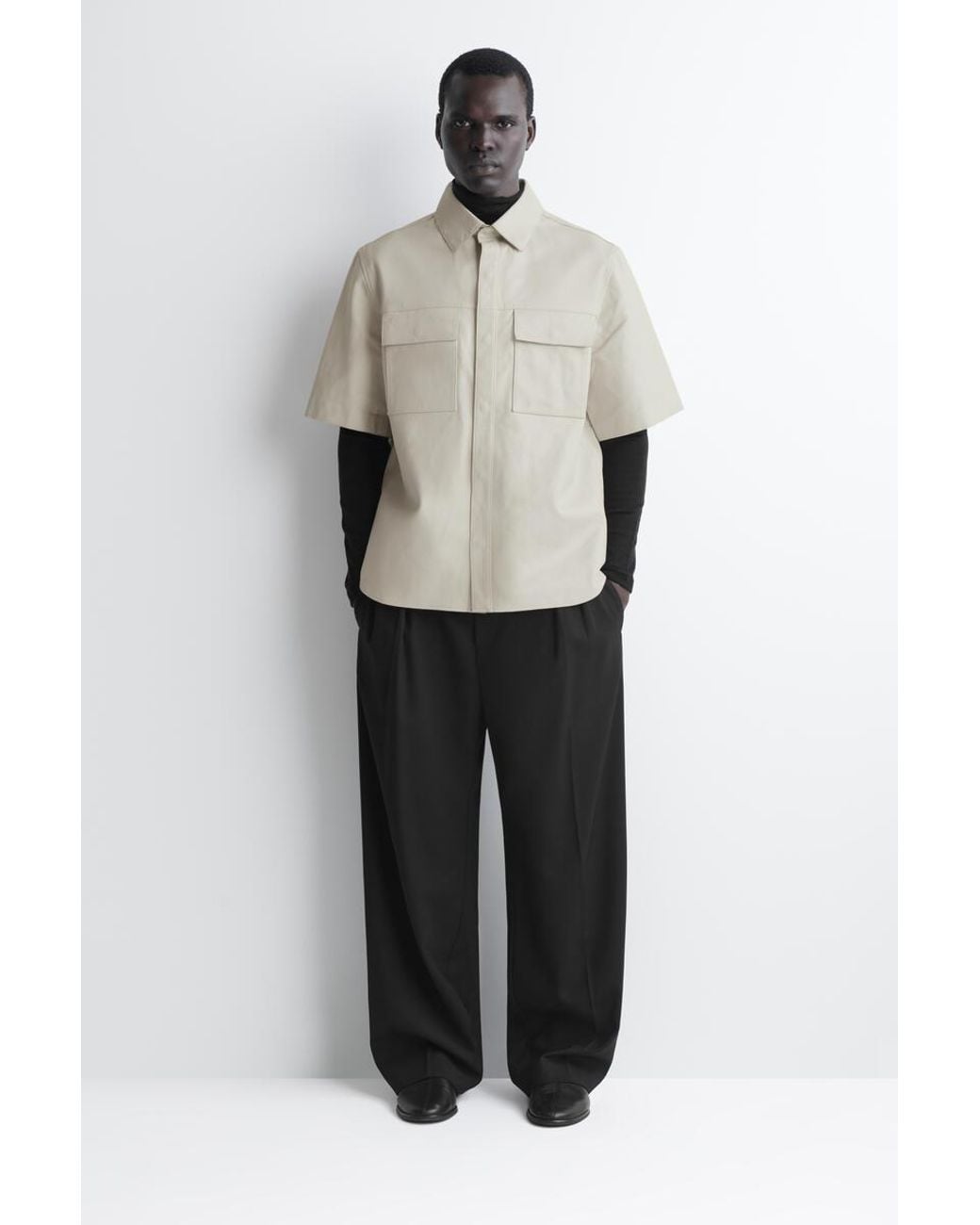 COS White Leather Short-Sleeved Shirt for men