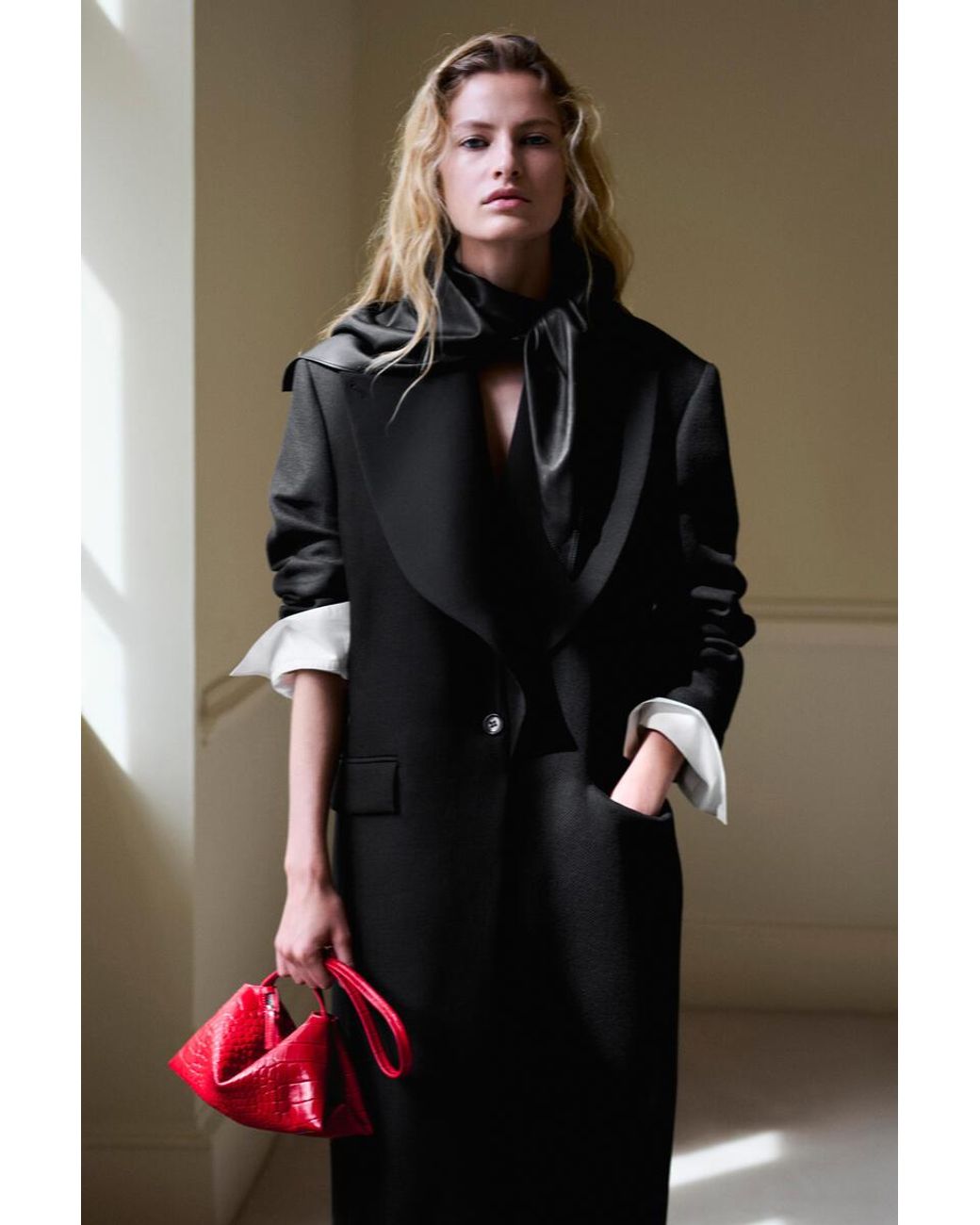 COS Black Tailored Draped Wool-Blend Long Coat