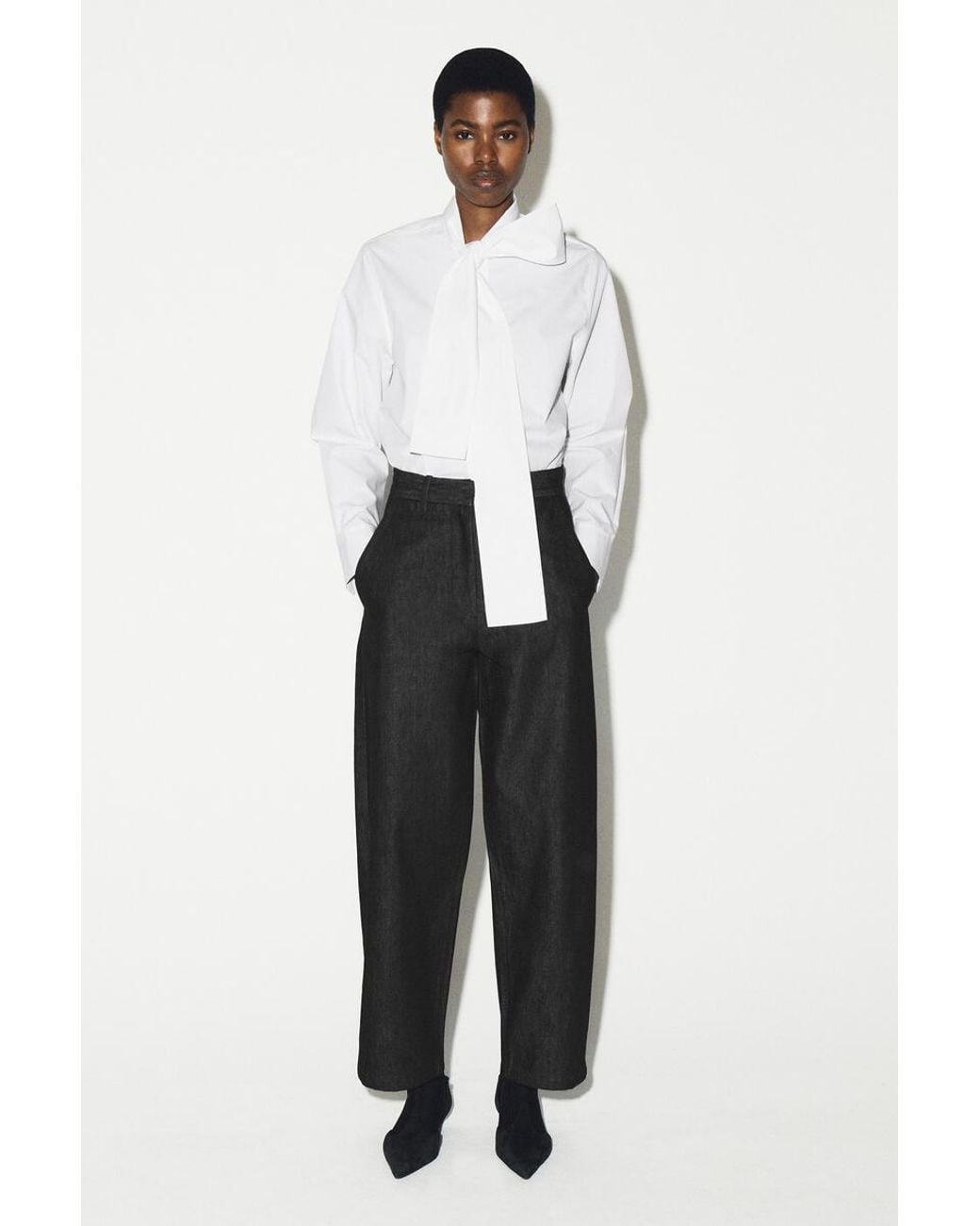 COS White Bow-Detail Cotton Blouse