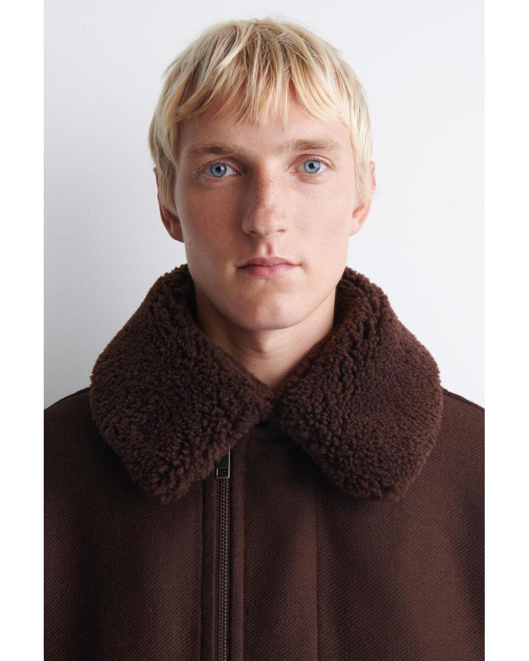 COS Brown Shearling-Collar Wool Flight Jacket for men