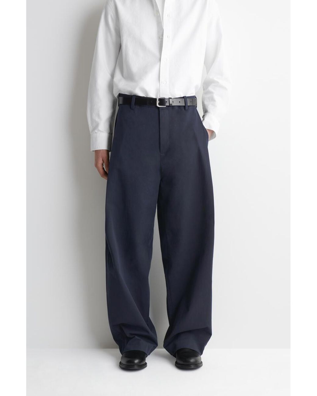 COS Blue Pleated Cotton Relaxed-Fit Wide-Leg Trousers for men