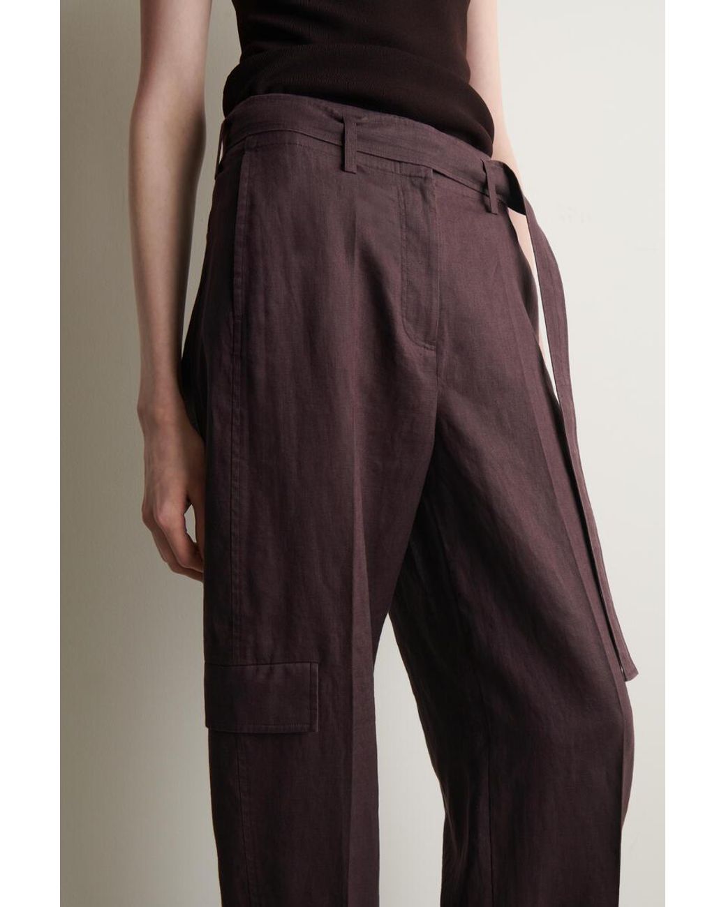 COS Red Belted Linen Barrel-Leg Pants