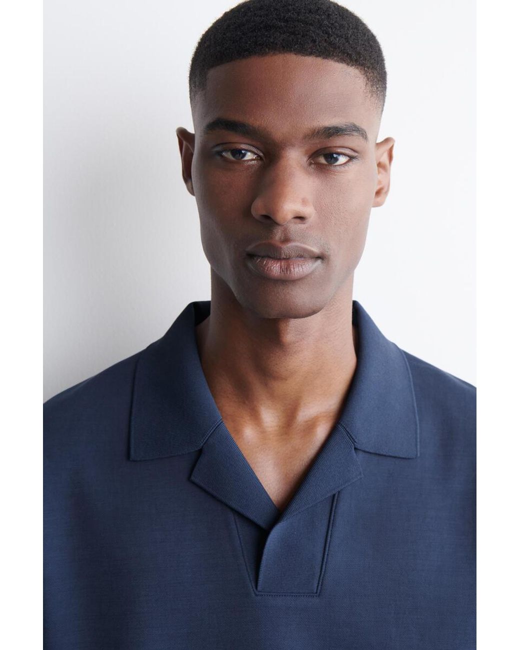 COS Blue Jersey-Bonded Cotton-Twill Polo Shirt for men