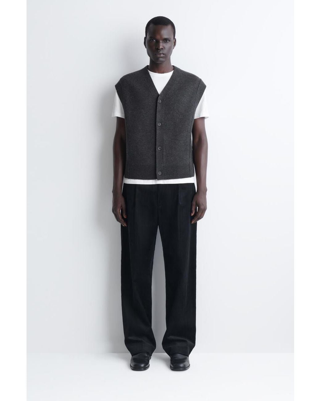 COS Black Buttoned Boiled-Wool Vest for men