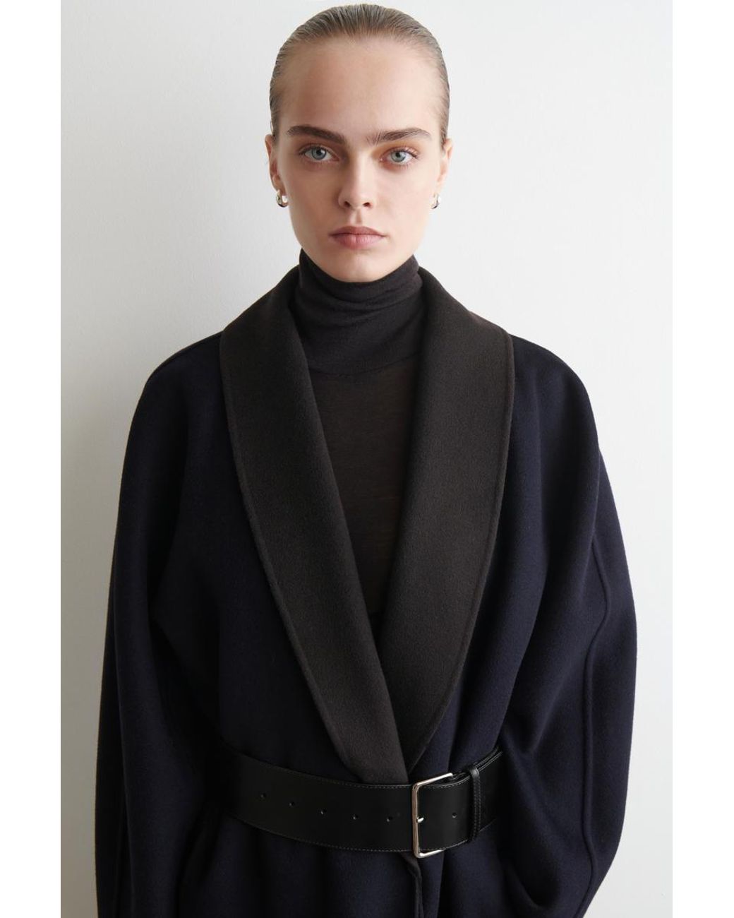 COS Blue Double-Faced Wool Shawl-Collar Coat