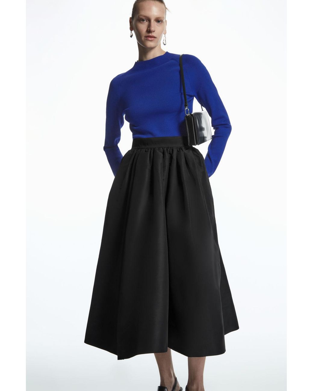 COS Voluminous Taffeta Midi Skirt in Black | Lyst