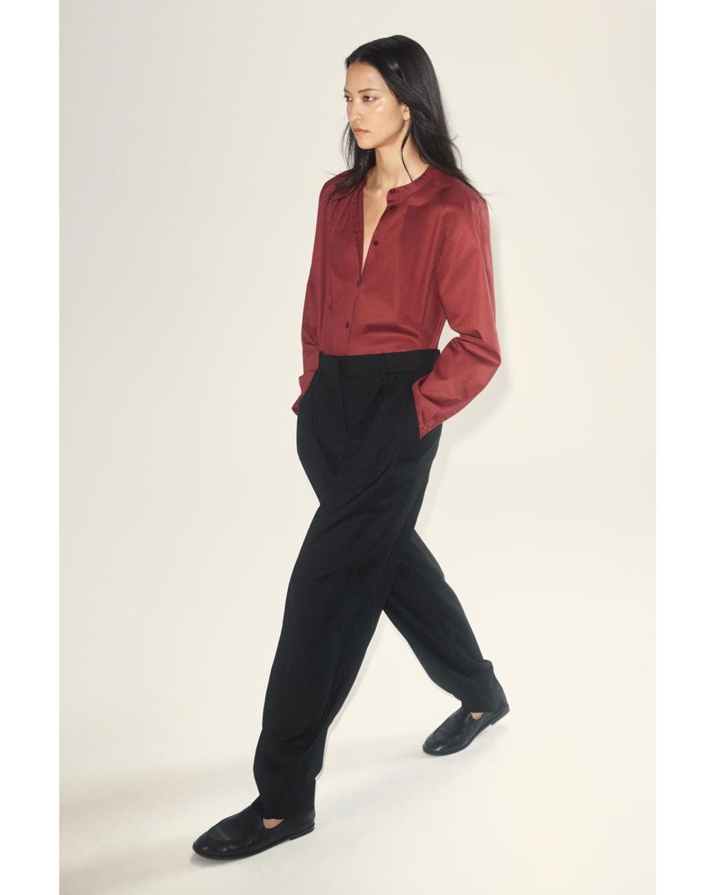 COS Red Grandad-Collar Cotton Shirt