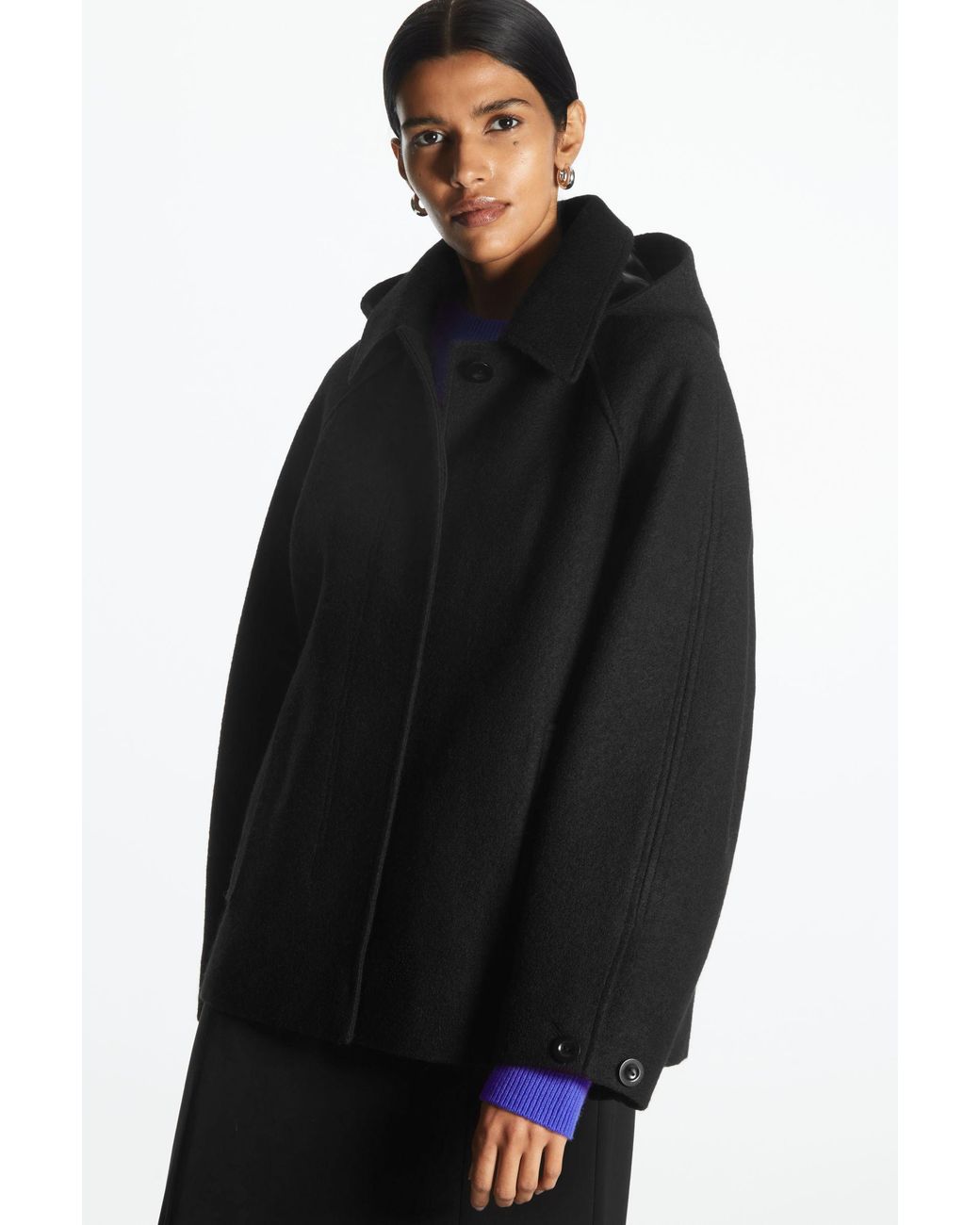 COS Hooded Boiled-wool Coat in Black | Lyst UK
