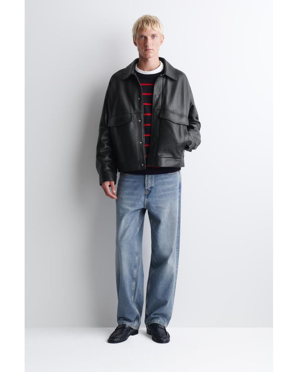 COS Red Relaxed Jersey Interlock Long-Sleeved T-Shirt for men