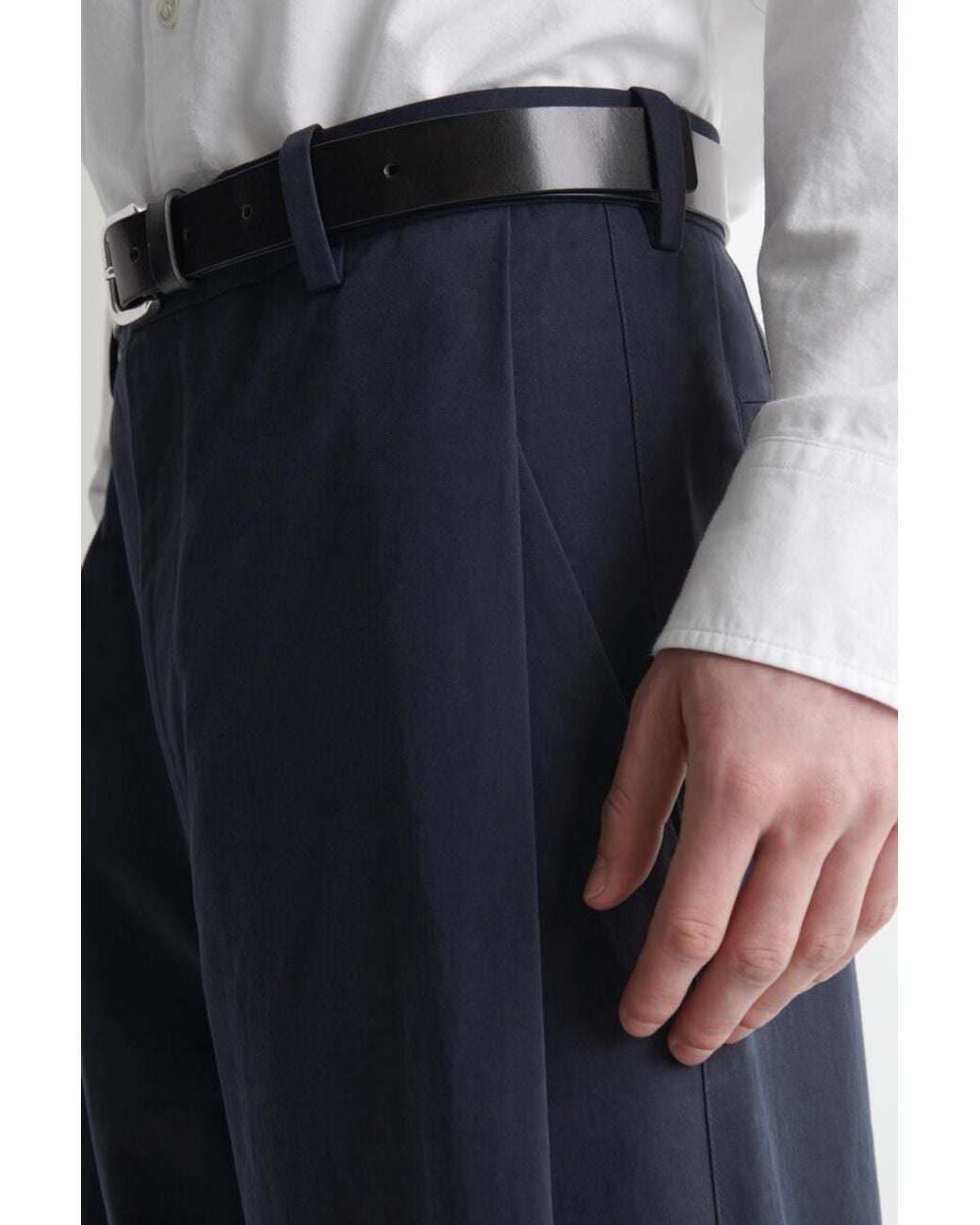 COS Blue Pleated Cotton Relaxed-Fit Wide-Leg Trousers for men