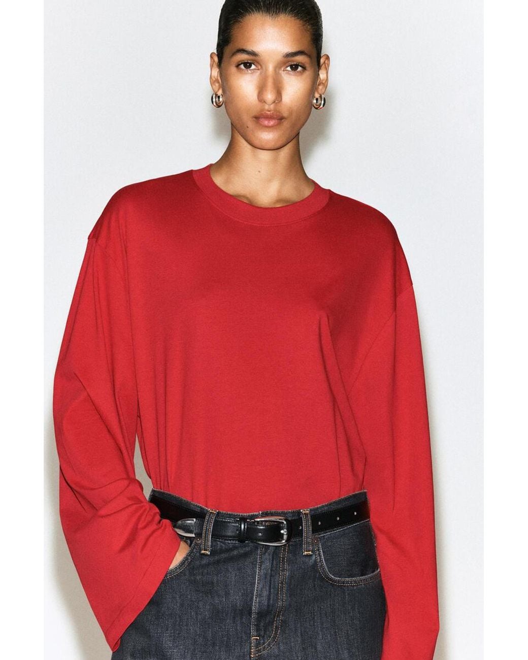 COS Red Brushed-Cotton Long-Sleeved T-Shirt