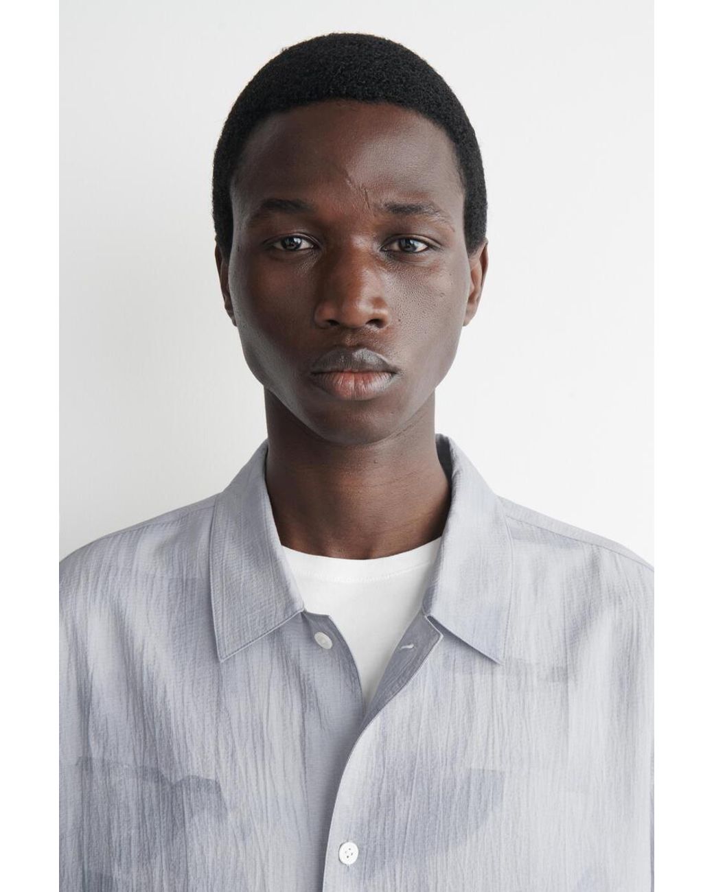 COS Gray Textured Drawstring-Hem Shirt for men