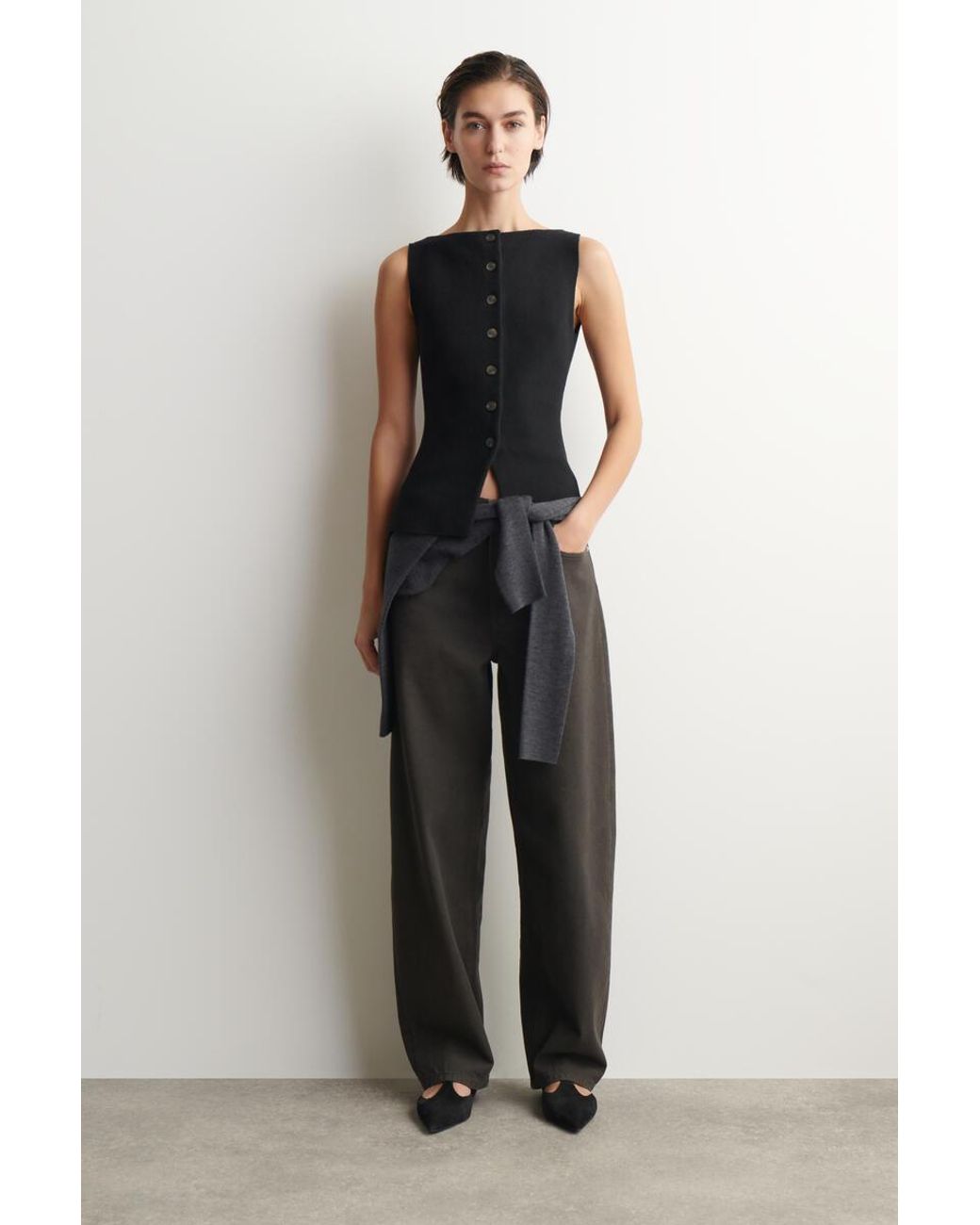 COS Black Cotton-Blend Crepe Vest