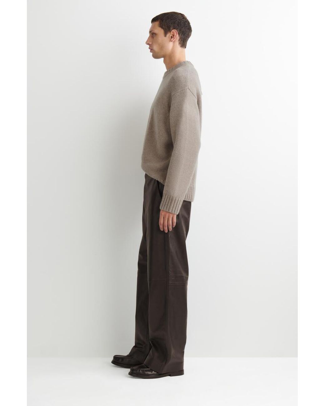 COS Gray Leather Relaxed-Fit Straight-Leg Pants for men