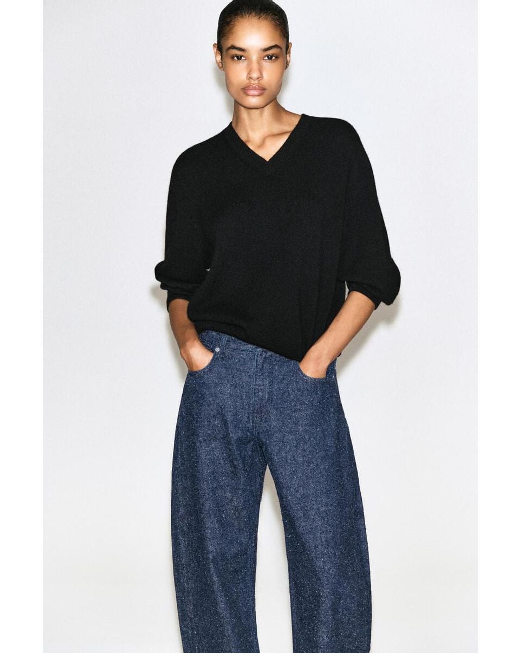 COS Blue Inlet Bouclé Curved-Leg Jeans