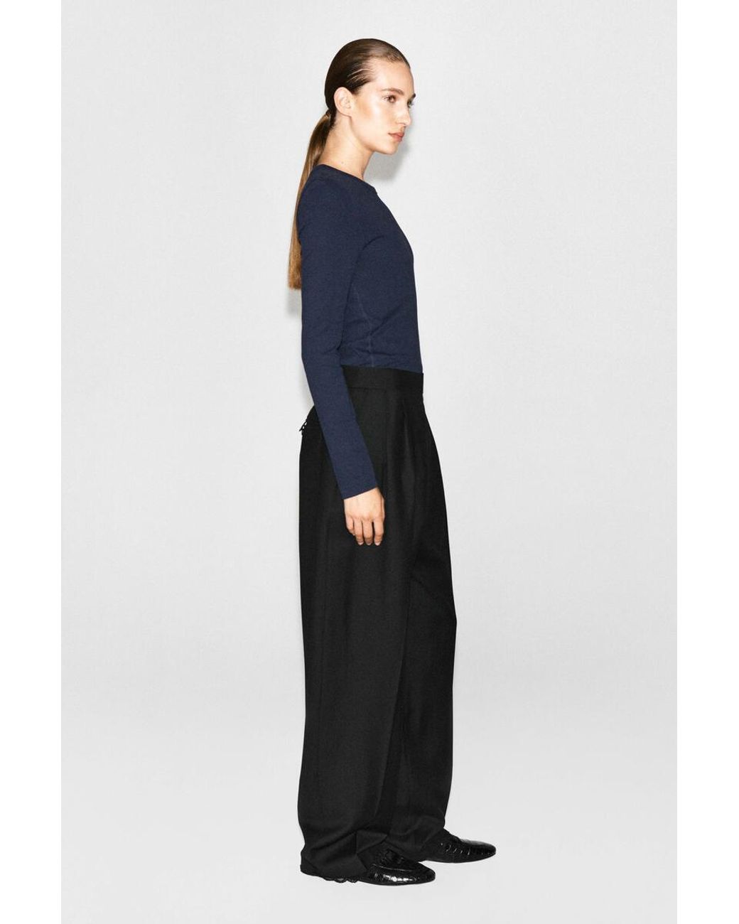 COS Blue Slim Ribbed Cotton Long-Sleeved Top