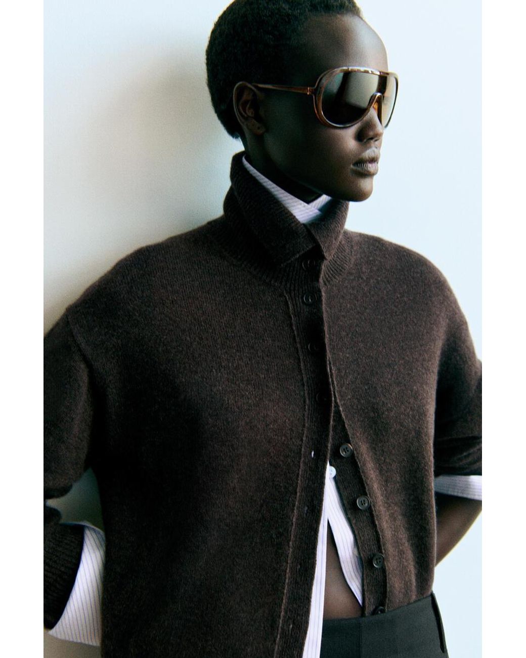 COS Black Sculpted Pure Cashmere Funnel-Neck Cardigan