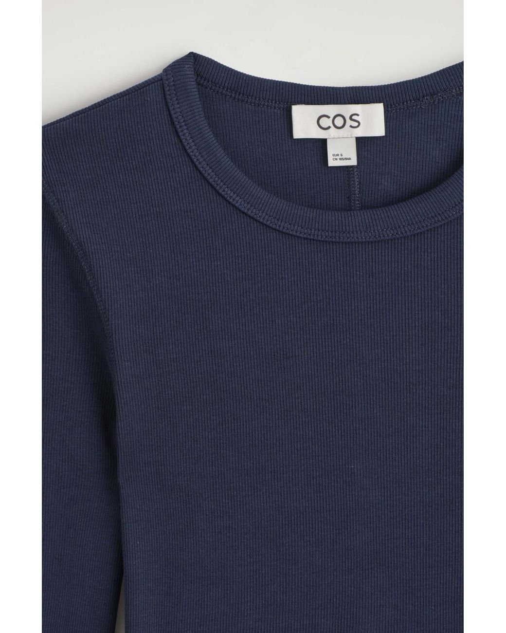 COS Blue Slim Ribbed Cotton Long-Sleeved Top