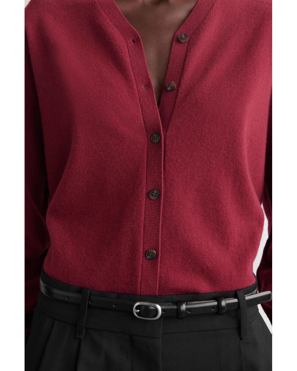 COS Red Merino Wool V-Neck Cardigan