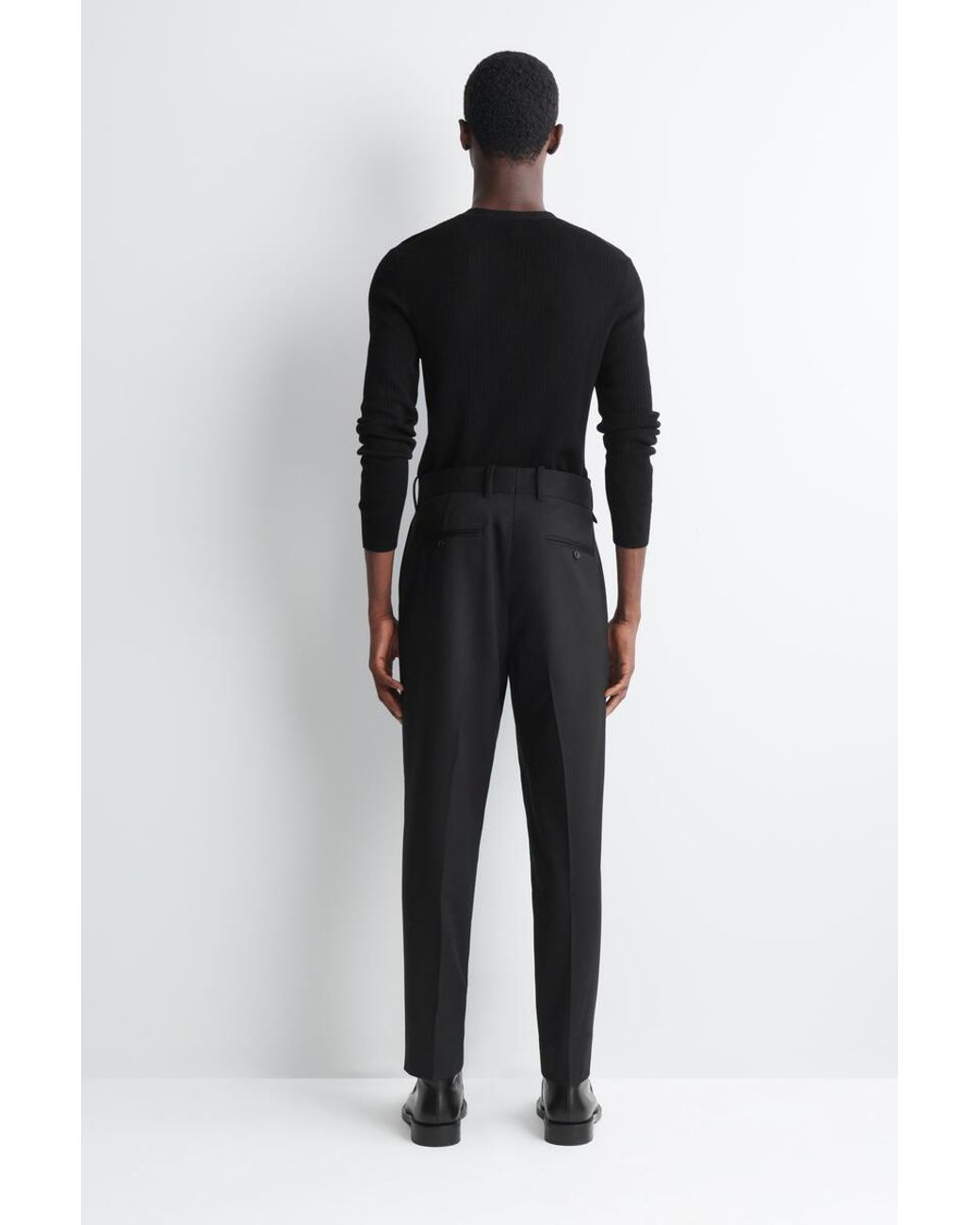COS Black Wool Regular-Fit Tapered Trousers for men